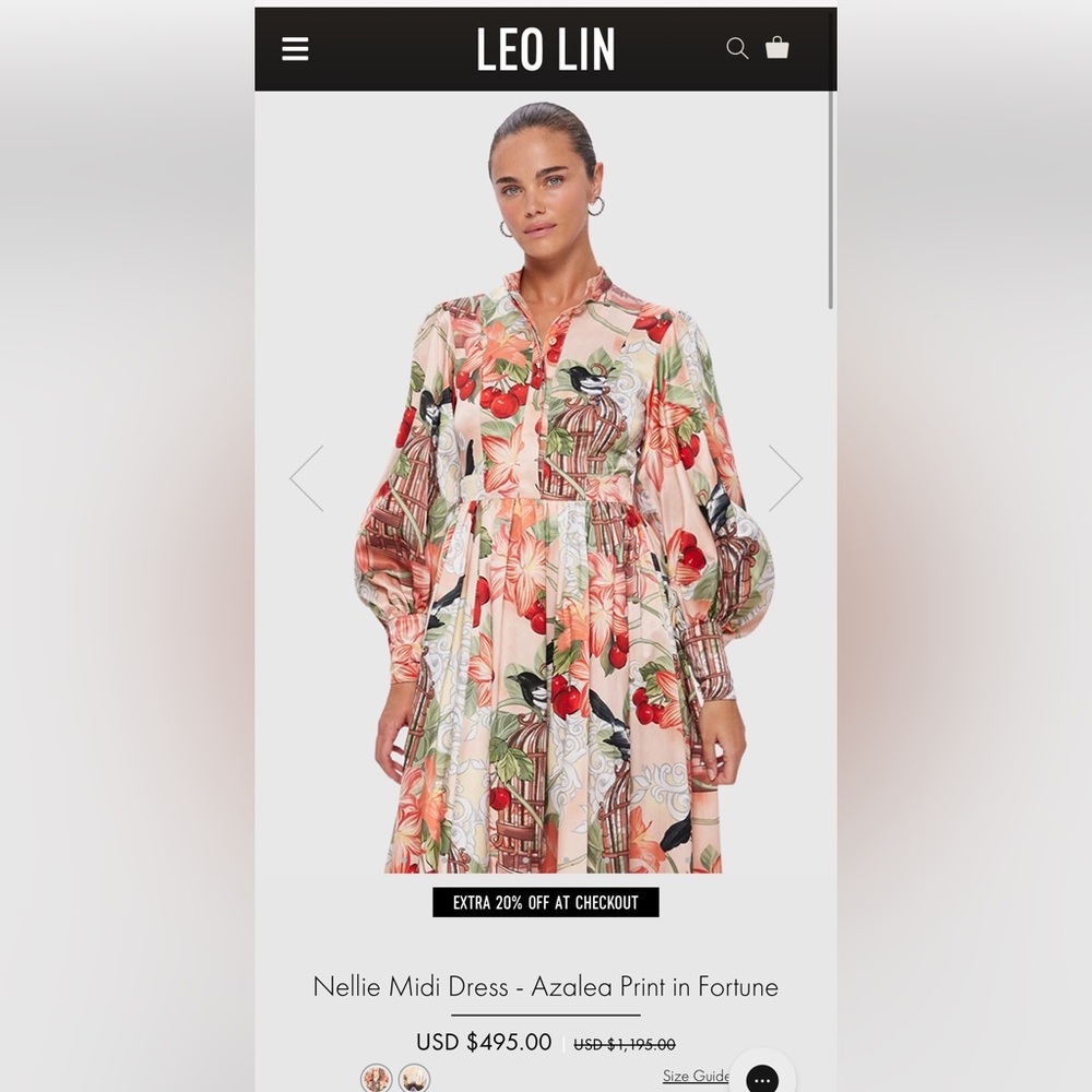 Nellie Midi Dress - Azalea Print in Fortune.  Beautiful birds & cherry pattern!